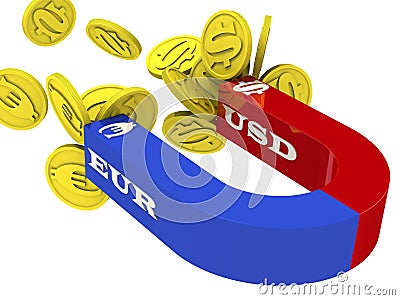 Magnet attracting money US dollar and Euro Stock Photo
