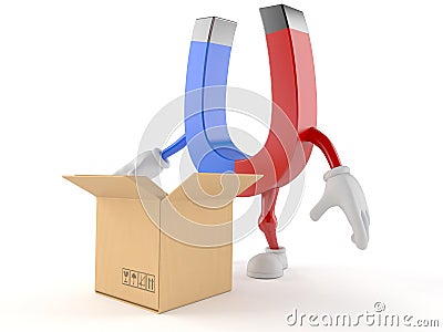 Magnet character with open box Stock Photo