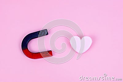 Magnet and heart metaphors as law of attraction, manifestation, subconscious mind, Human brain subconscious mind send the Stock Photo