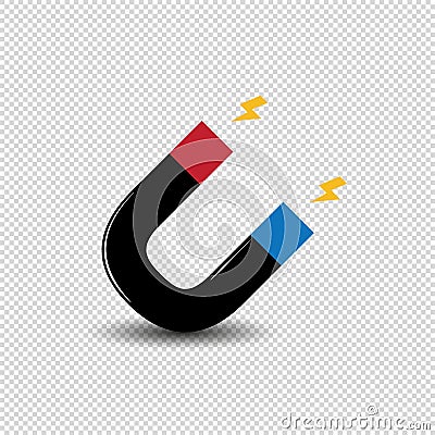 Magnet Icon With Lightnings And Shadow - Vector Illustration - Isolated On Transparent Background Vector Illustration