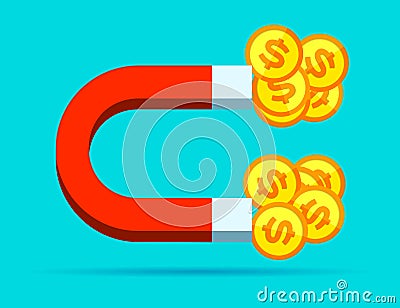 Magnet for money. Loadstone icon in flat style, simple tool on color background. Vector design element for you project Vector Illustration