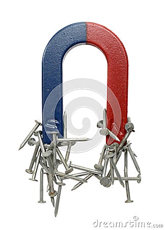 Magnet and nails. Stock Photo