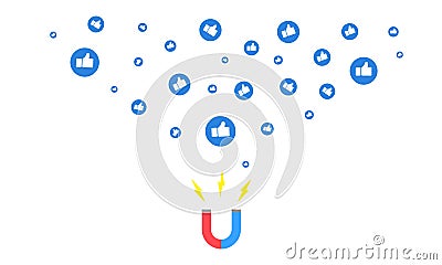 Magnet pulling or get many thumb likes. Icon flat on isolated background. Eps 10 vector Vector Illustration