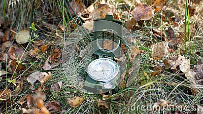 Magnetic compass on the grass Stock Photo