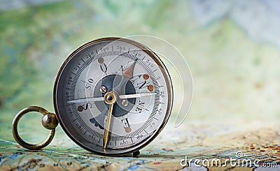 Magnetic compass on world map.Travel, geography, navigation, tou Stock Photo