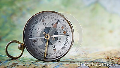 Magnetic compass on world map.Travel, geography, navigation, tou Stock Photo