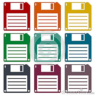 Magnetic floppy disc icons set Vector Illustration