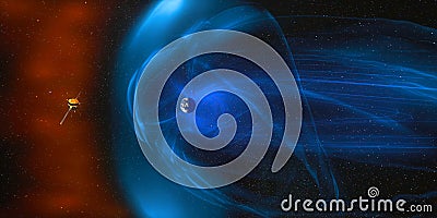 Magnetic lines of force surrounding Earth known as the magnetosphere against solar wind. Earth`s magnetic field, the Stock Photo