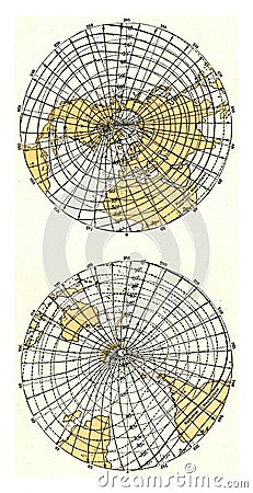 Magnetic meridians and isoclines or lines of equal magnetic inclination, vintage engraving Cartoon Illustration