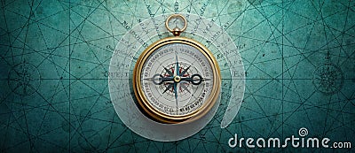 Magnetic old compass on world map. Travel, geography, history, navigation, tourism and exploration concept background. Retro Stock Photo