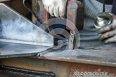 Magnetic particle testing MPT, or magnetic particle inspection, is a non destructive examination NDE technique used to detect Stock Photo