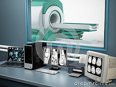Magnetic Resonance Imaging MRI device and computer systems Stock Photo