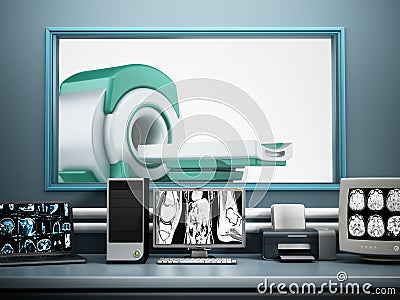 Magnetic Resonance Imaging MRI device and computer systems Stock Photo