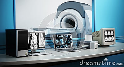 Magnetic Resonance Imaging MRI device and computer systems Stock Photo