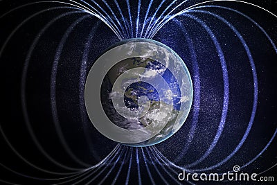 Magnetosphere or magnetic field around Earth. 3D rendered illustration Cartoon Illustration