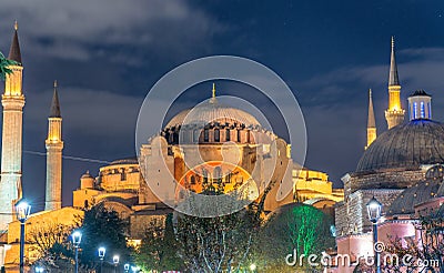 Magnificence of Hagia Sophia Museum at night, Istanbul, Turkey Stock Photo