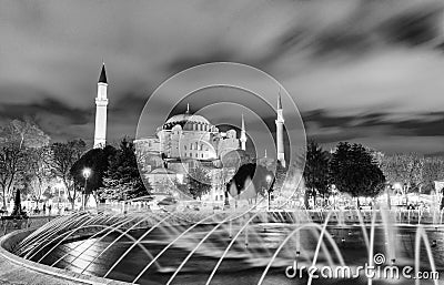 Magnificence of Hagia Sophia Museum in Sultanahmet Square at night, Istanbul, Turkey Stock Photo