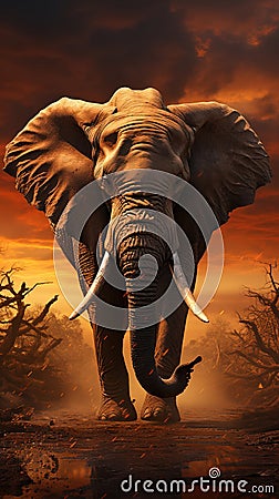 A Magnificent African Elephant in The Savanna Selective Focus Abstract Background Stock Photo