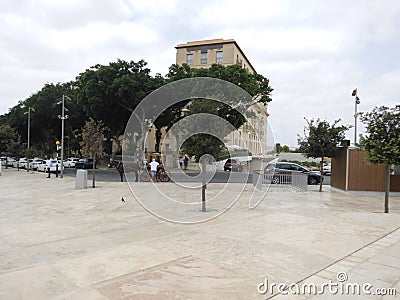 Square at the Fountain of Tritons near the city gates of Valletta, Malta. Editorial Stock Photo