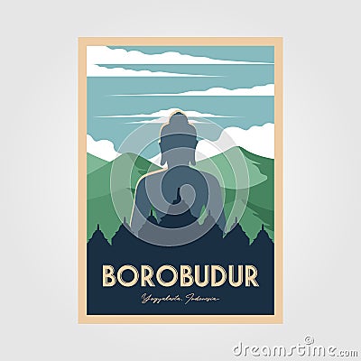 The magnificent borobudur temple vintage poster vector wonderful indonesia illustration Vector Illustration