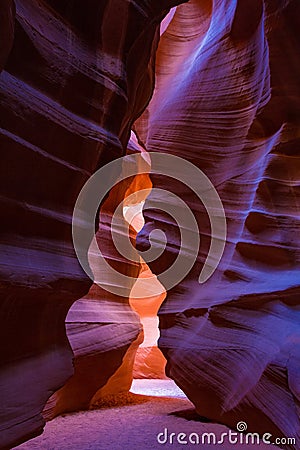 Magnificent colorful vertical shot of a slot canyon in Lower Antelope Canyon in Arizona Stock Photo