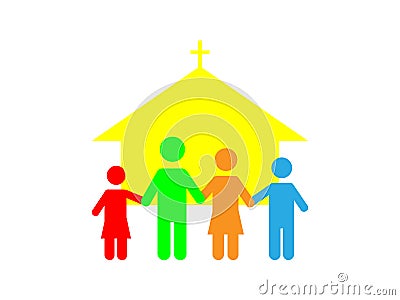 Magnificent design of the family at the church Vector Illustration