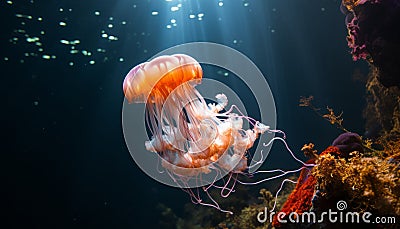 Magnificent and ethereal giant bell jellyfish gracefully swimming in the pristine waters Stock Photo