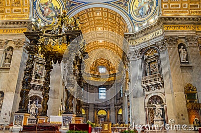 Magnificent interior view of Saint Peter`s Basilica in Vatican City Italy Editorial Stock Photo