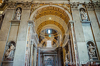 Magnificent interior view of Saint Peter`s Basilica in Vatican City Italy Editorial Stock Photo