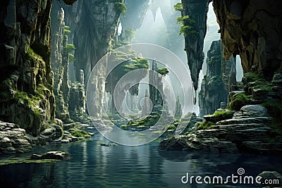 Magnificent karst landscape with caves Stock Photo