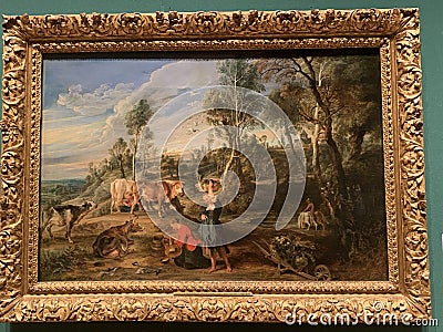 Milkmaids with cattle in a landscape by Peter Paul Rubens at the Queen Gallery in London England Editorial Stock Photo