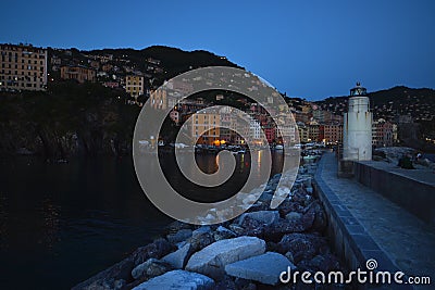 Magnificent light and color reflections create a magical atmosphere in the characteristic city of camogli Editorial Stock Photo