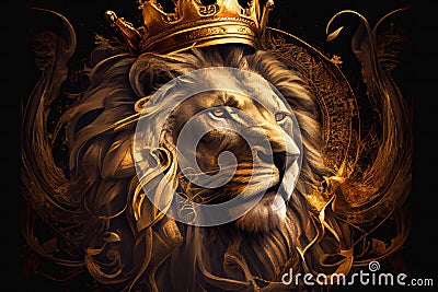Magnificent lion with golden crown Generative AI Illustration Stock Photo