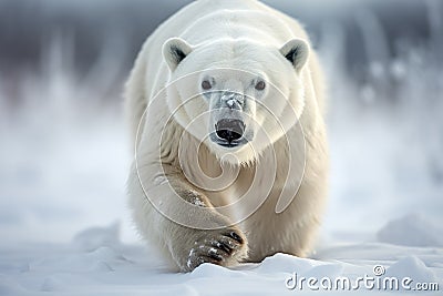 Magnificent Male Polar Bear waking toward the camera with snow background Cartoon Illustration