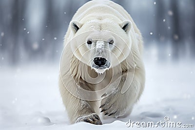 Magnificent Male Polar Bear waking toward the camera with snow background Cartoon Illustration