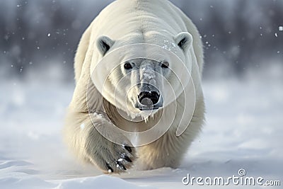 Magnificent Male Polar Bear waking toward the camera with snow background Cartoon Illustration