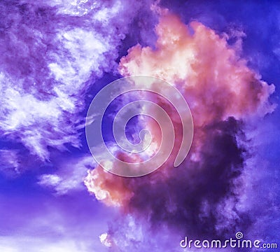 Magnificent multicoloured cumulonimbus clouds in blue sky. Australia. Stock Photo