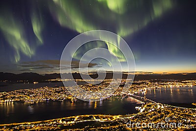 Magnificent northern lights above Tromso, Norway Stock Photo