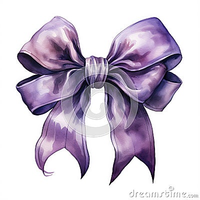 A magnificent purple bow on a white background using Watercolor. Generative AI Stock Photo