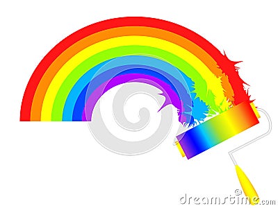 Magnificent rainbow design drawn by a roller on a white background Vector Illustration