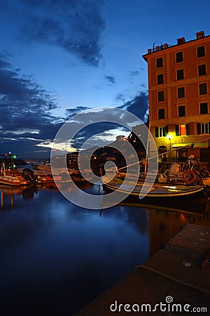 Magnificent light and color reflections create a magical atmosphere in the characteristic city of camogli Editorial Stock Photo