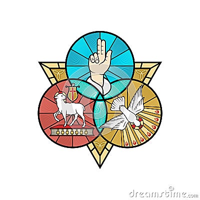 The magnificent seal of the Holy Trinity: God the Father, God the Son and God the Holy Spirit. Vector Illustration