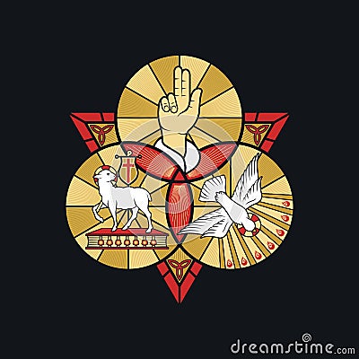 The magnificent seal of the Holy Trinity: God the Father, God the Son and God the Holy Spirit. Vector Illustration