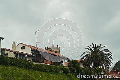 Magnificent Shot Of The Bell Tower Of The Cathedral From A High Point In The Fortified Town Of Getaria. Architecture Middle Ages T Editorial Stock Photo