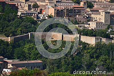 Magnificent Shot Of The Wall Of Segovia. Architecture, Travel, History. Stock Photo