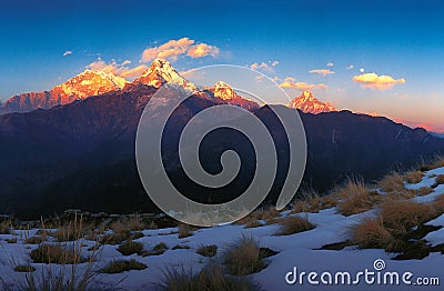 Magnificent view of Annapurna Range from Poon Hill, Ghorepani, Nepal Stock Photo