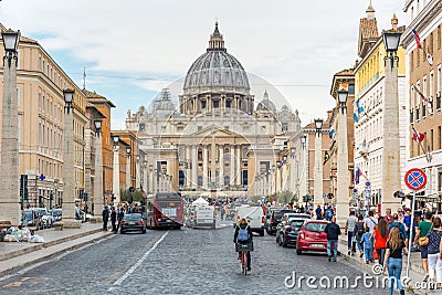 Magnificent view of the Cathedral of St. Peter from Via della Consiliazione Editorial Stock Photo