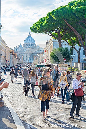 Magnificent view of the Cathedral of St. Peter from Via della Consiliazione Editorial Stock Photo