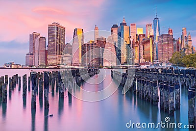 a magnificent view of Lower Manhattan and the financial district at sunset, New York City Stock Photo