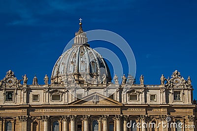 Magnificent view of Saint Peter basilica with moon on blue sky, Vatican City Editorial Stock Photo